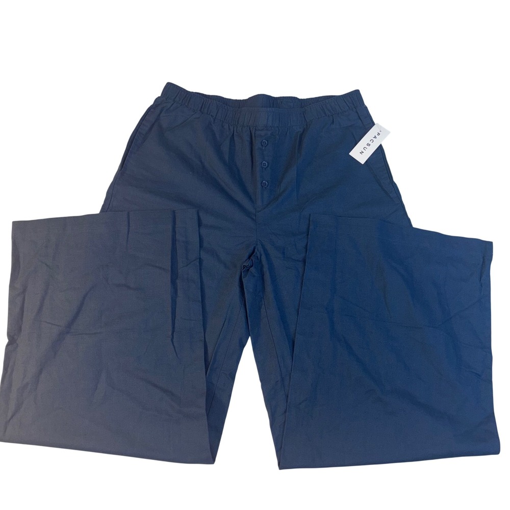 NWT PacSun Womens Large Blue Cotton‎ Skater Linen Blend Casual Wide Leg Pants